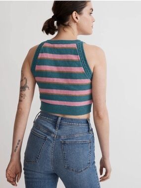 Madewell Striped Knit Crop Tank Top - Teal & Pink